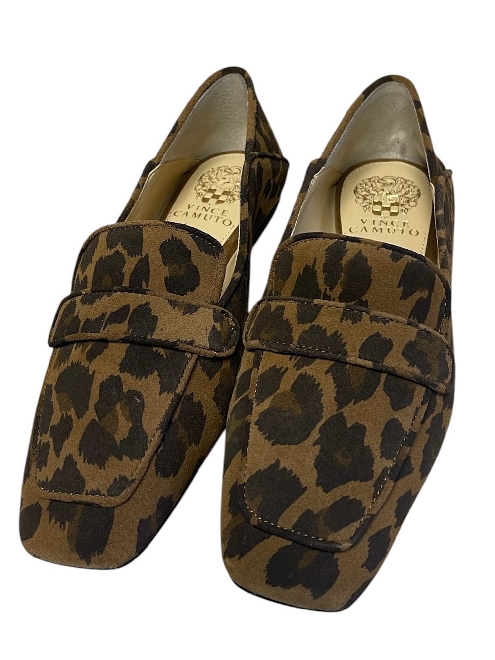 Vince Camuto Suede Black Brown Leopard Loafers Shoe 6M Office Granola  NIB